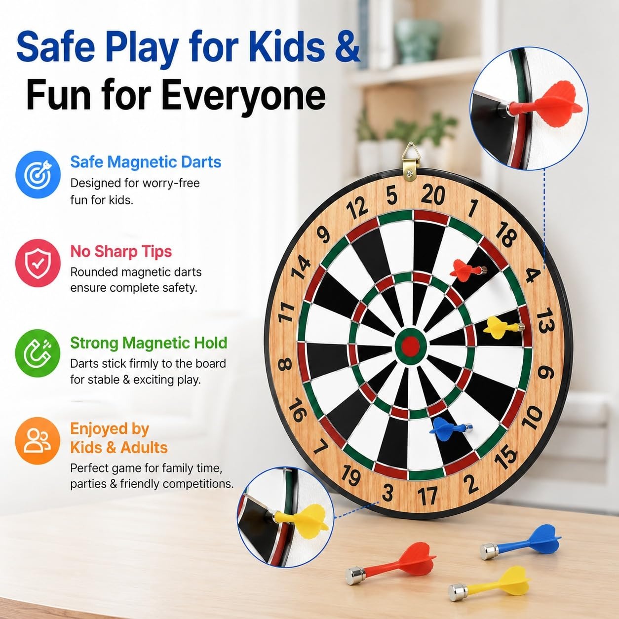 2-in-1 Magnetic Dart Board with Chess Game