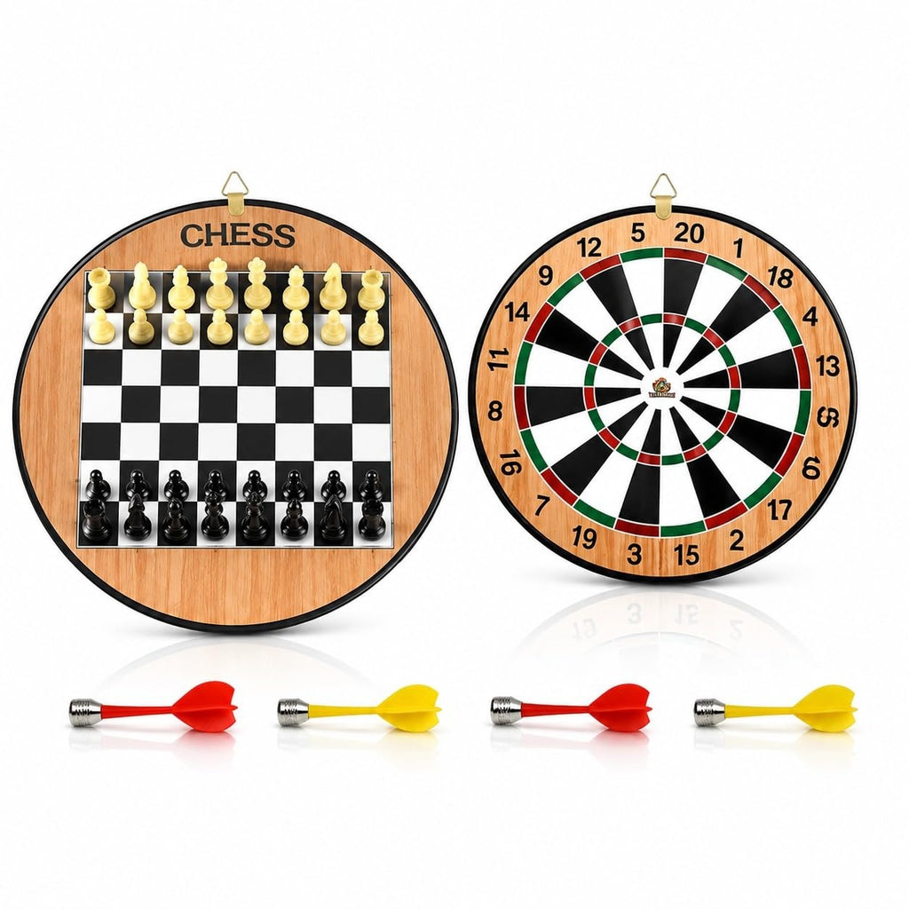 2-in-1 Magnetic Dart Board with Chess Game