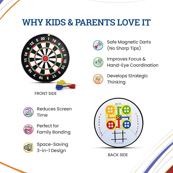 3-in-1 Magnetic Dart Board Indoor Game SetSub