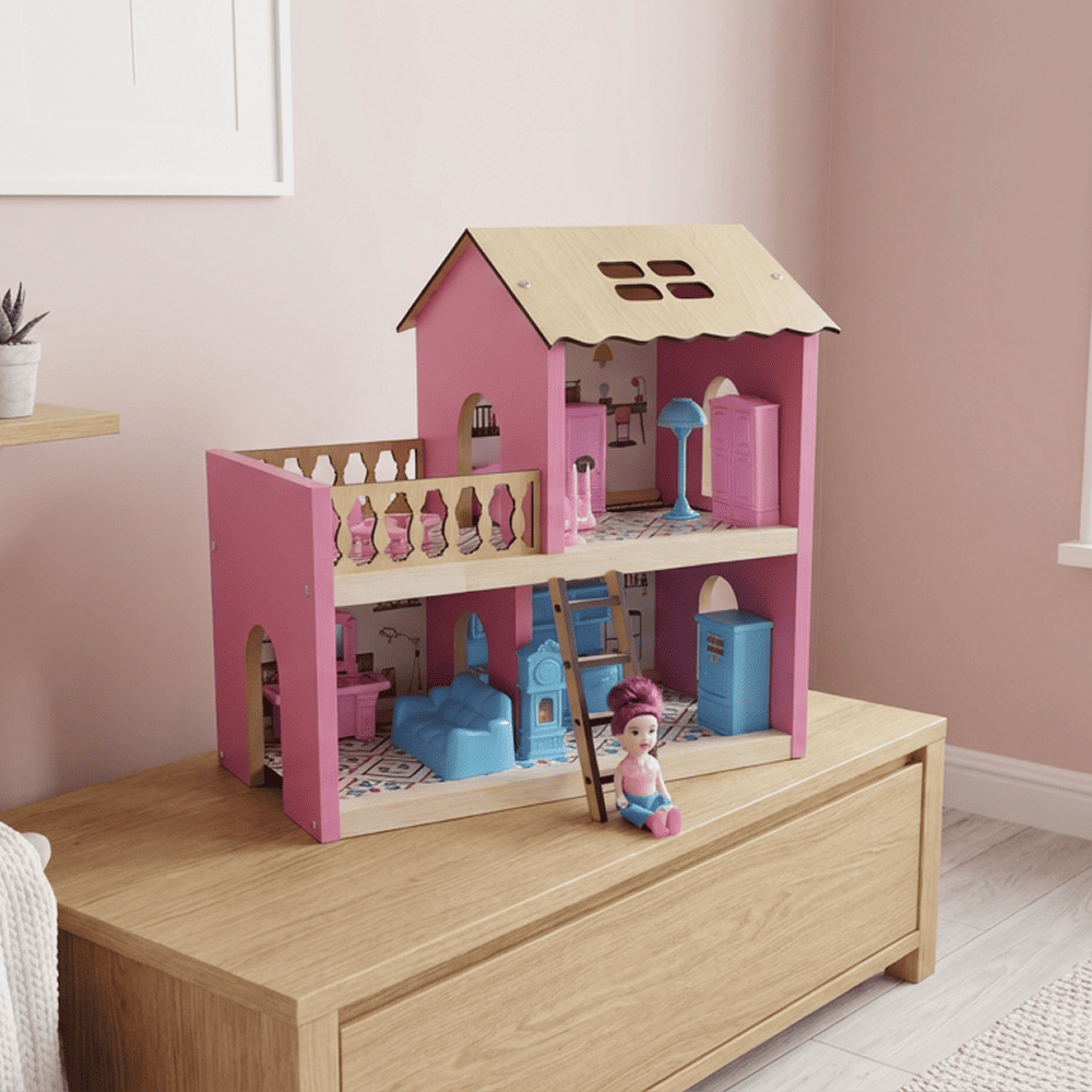 Wooden Dollhouse for Girls – 2 Floor Princess Dollhouse Playset Secondary image