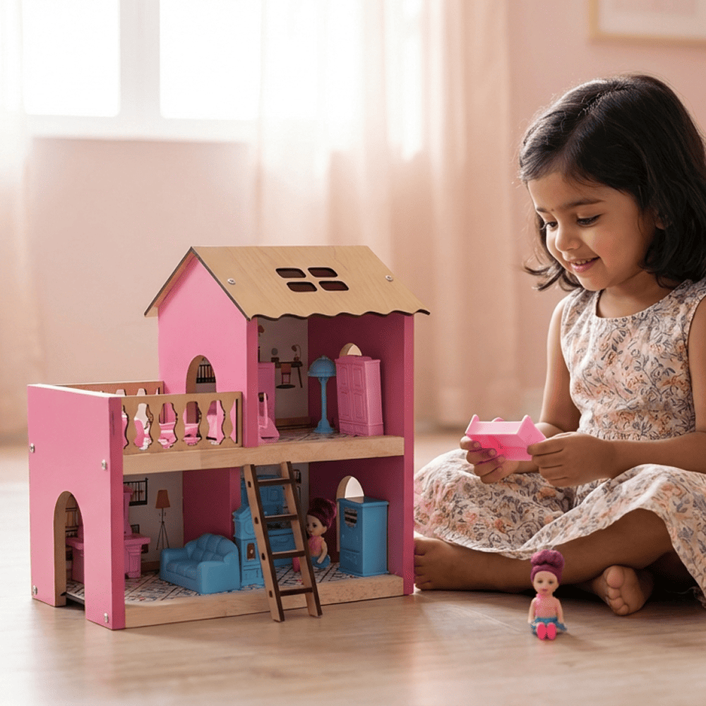 Wooden Dollhouse for Girls – 2 Floor Princess Dollhouse Playset