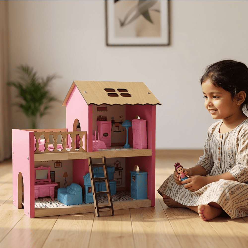 Wooden Dollhouse for Girls – 2 Floor Princess Dollhouse Playset