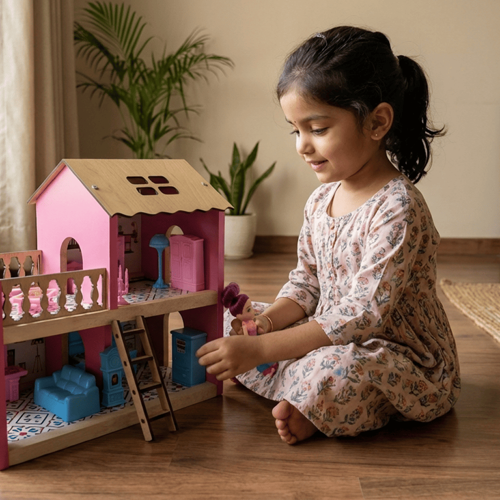 Wooden Dollhouse for Girls – 2 Floor Princess Dollhouse Playset