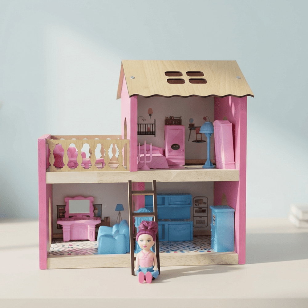 Wooden Dollhouse for Girls – 2 Floor Princess Dollhouse Playset