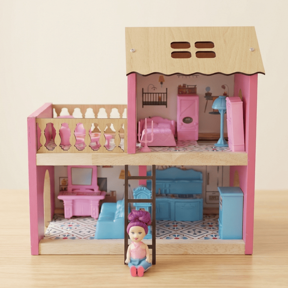 Wooden Dollhouse for Girls – 2 Floor Princess Dollhouse Playset