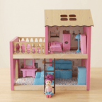 Wooden Dollhouse for Girls – 2 Floor Princess Dollhouse Playset